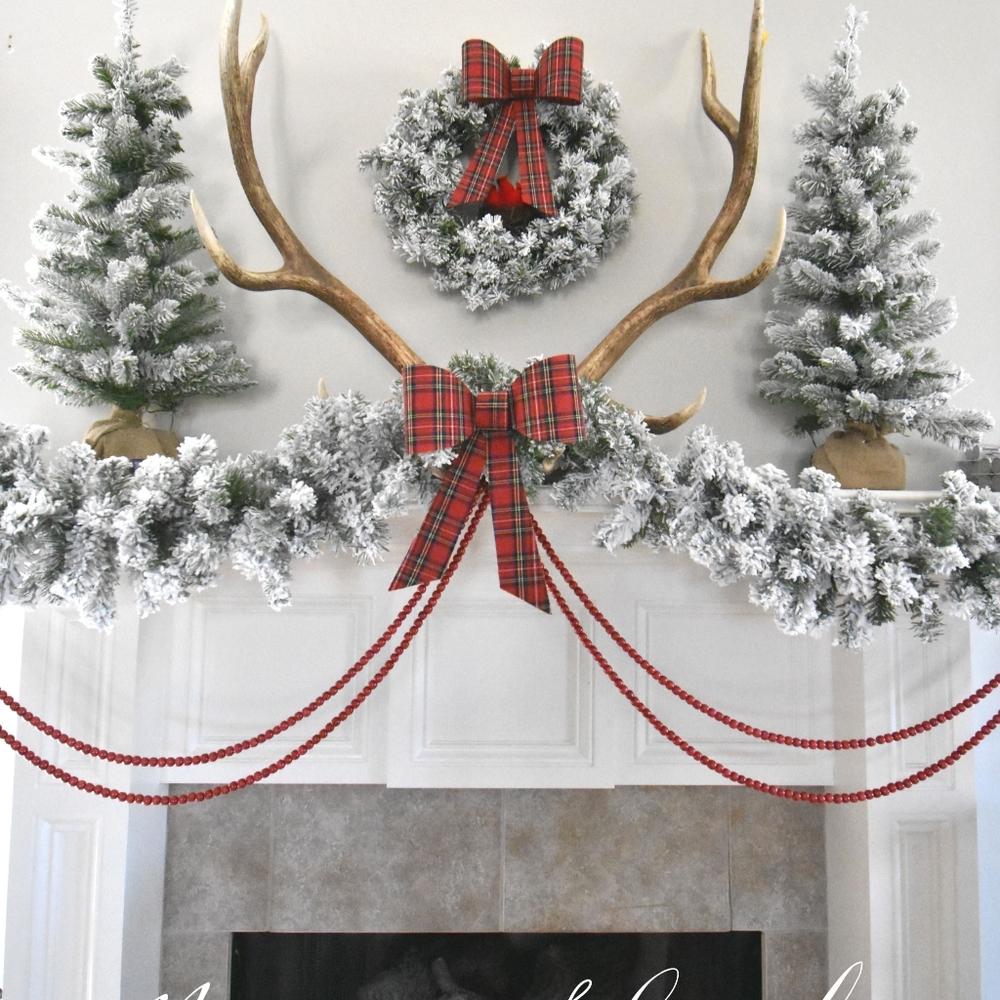 NWT RUSTIC FLOCKED CHRISTMAS LONG DOOR GARLAND 9FT